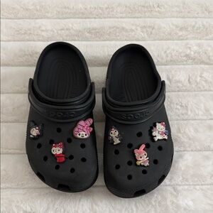 Used CROCS Kids Black Water Shoes with Fun Cartoon Charms